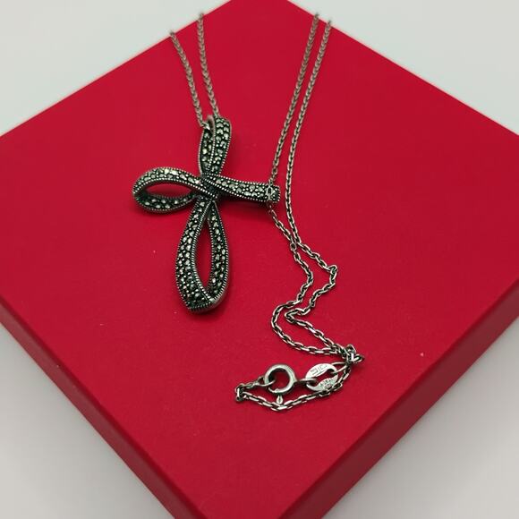 Infinity Marcasite Cross on 18-Inch Sterling Silver Chain - Picture 4 of 5